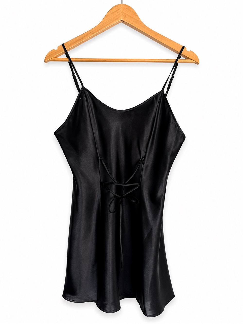 La Senza Black Satin Slip Dress | Open Back  | Tie Detail | Size Large
